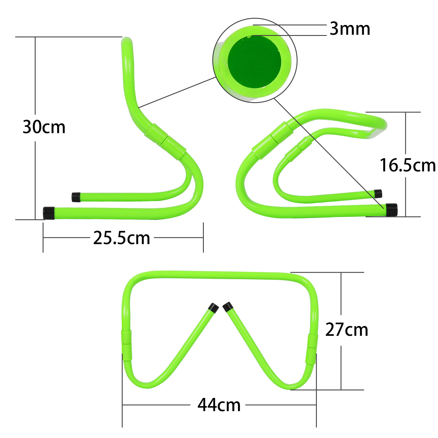 PORTÁTIL com 0,97 lb de peso cada, esses obstáculos de agilidade são leves e facilmente portáteis.É extremamente compacto para armazenar e bom para pequenos espaços.A cor verde brilhante oferece excelente visibilidade mesmo com pouca luz.